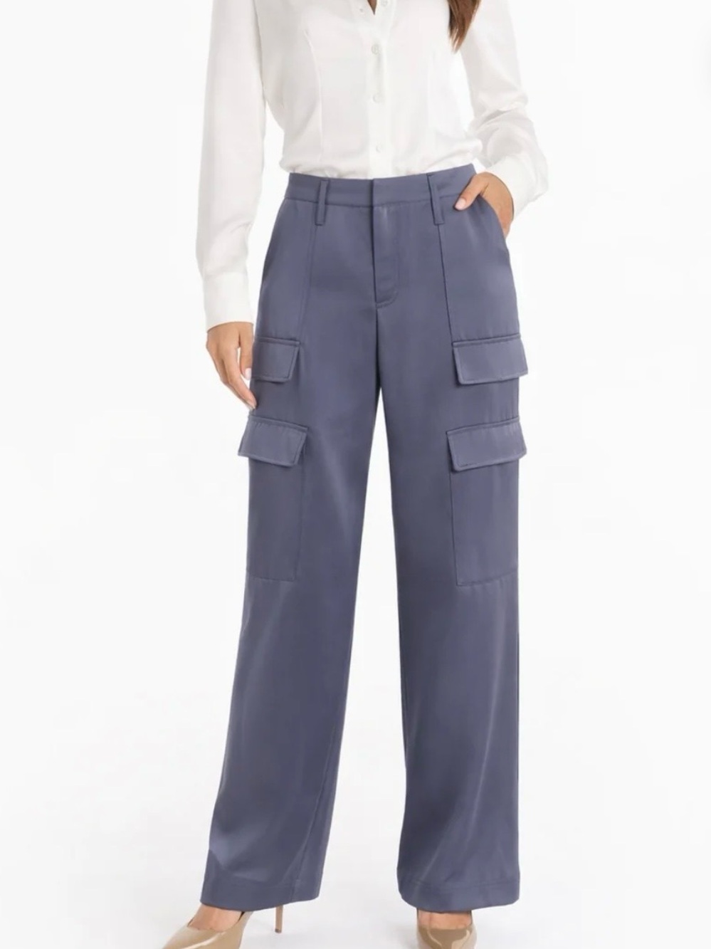 Noli Shop Milan Satin Cargo pant- navy size 8, NWT
